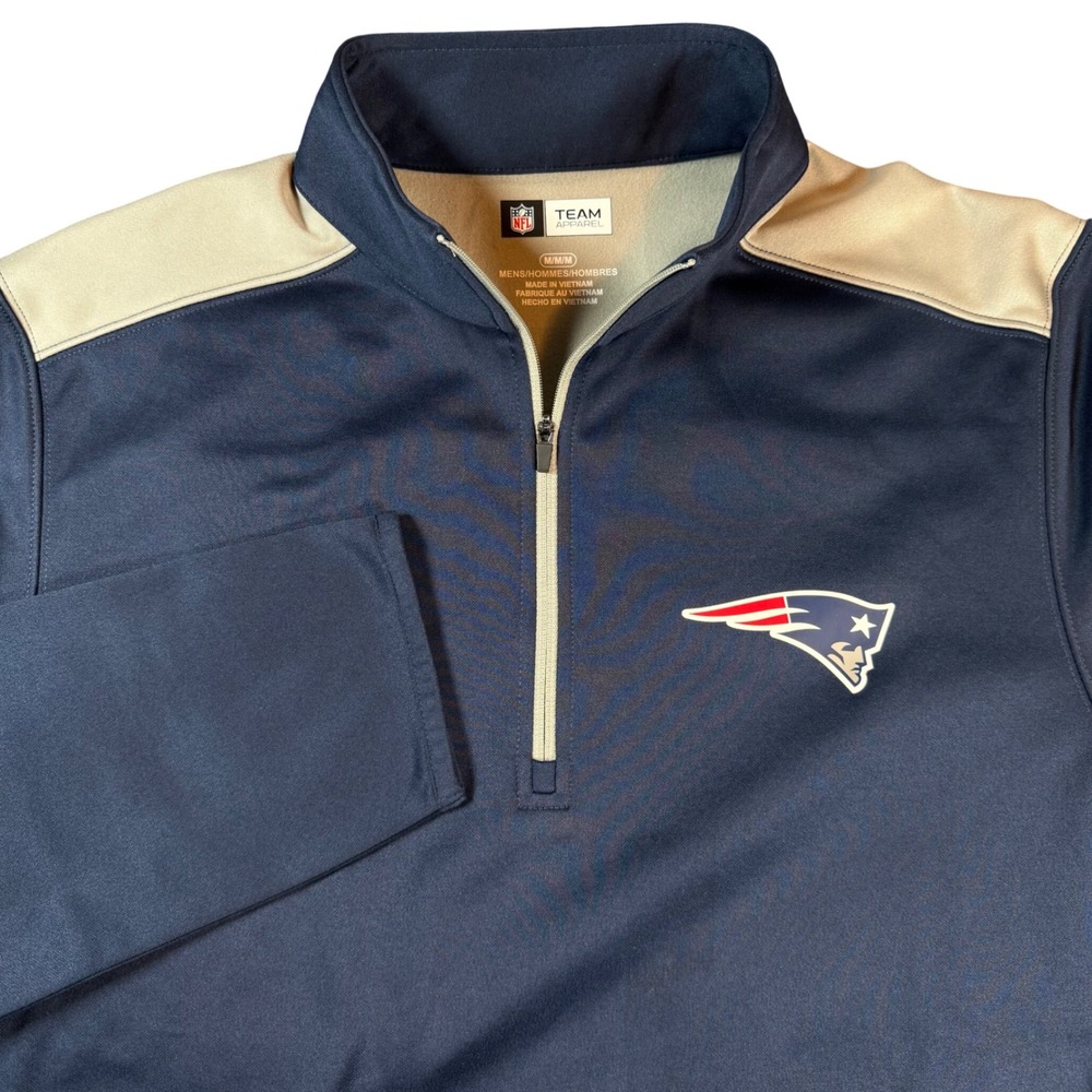 NFL Team Apparel Patriots Quarter Zip Pullover Mens M Navy Blue Fleece Lined